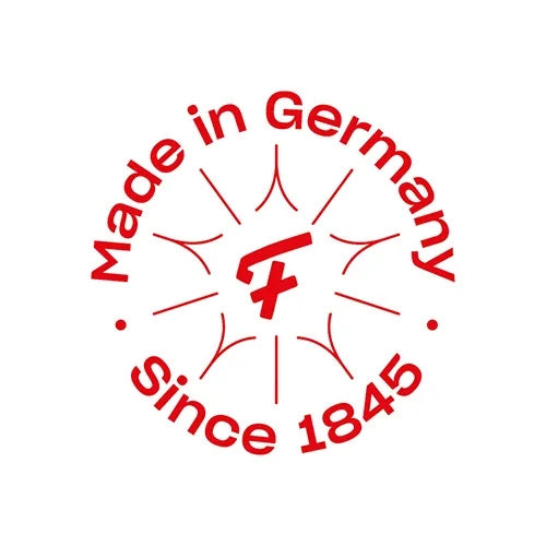 Das rote, kreisförmige Logo von Fissler mit dem Schriftzug "Made in Germany Since 1845", der ein stilisiertes F und strahlende Sternenlinien umgibt, symbolisiert hochwertiges Kochgeschirr.