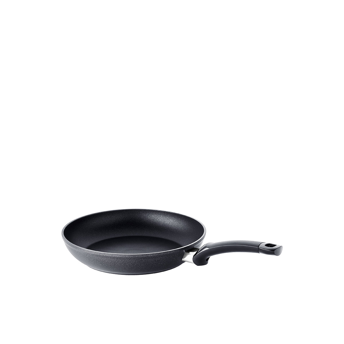 Fissler Levital®+ Classic Frying Pan made of recycled aluminium, black coated, with ergonomic handle on a white background.