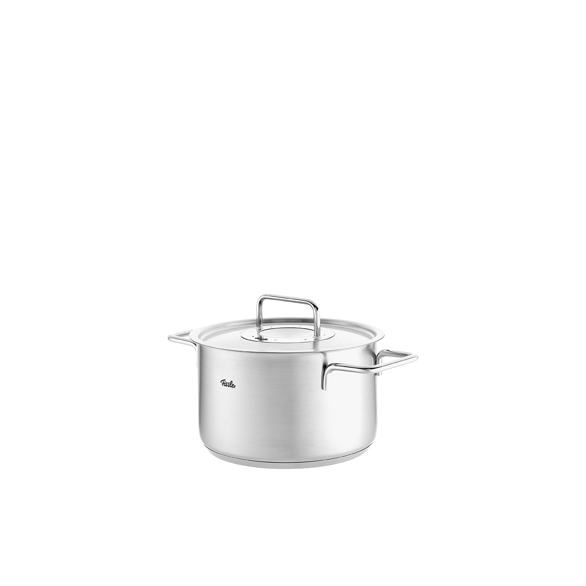 Fissler Pure Collection Kochtopf mit Metalldeckel, recycelter Edelstahl, zwei Griffe, Deckel; deutsche Herstellung, ikonische Qualität.